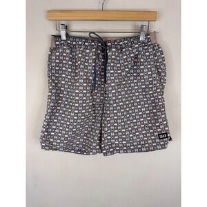 Saxx Cannonball 2N1 Swim Shorts Mens M Blue Orange Geometric Pouch Liner 7in